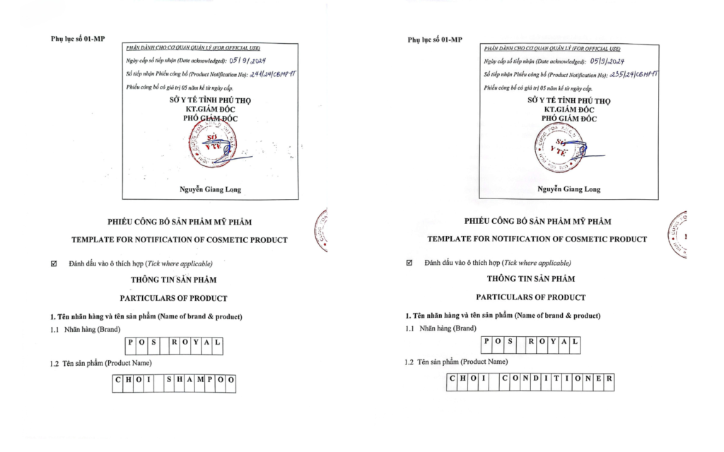 Chứng nhận công bố sản phẩm Dầu gội Choi
